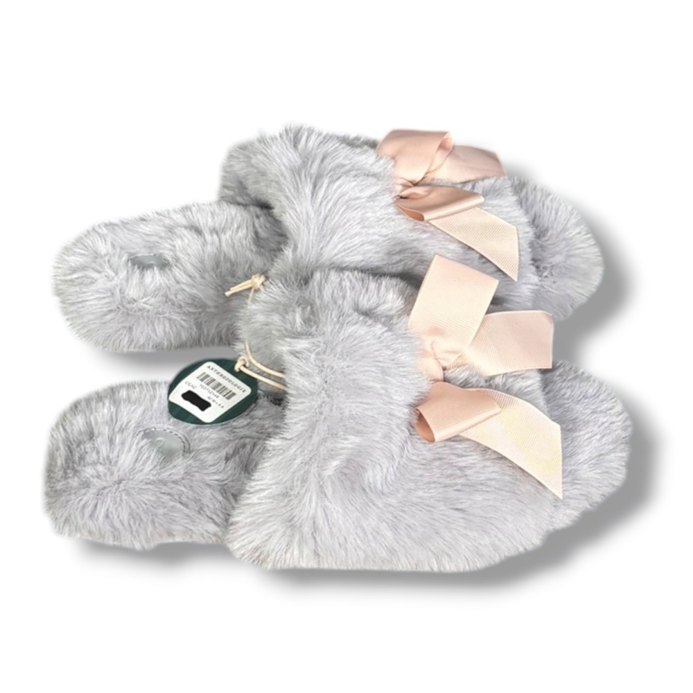 Anthropologie Lilac Faux Fur Bow Slippers Size M 8 9 Coquette Balletcore NEW